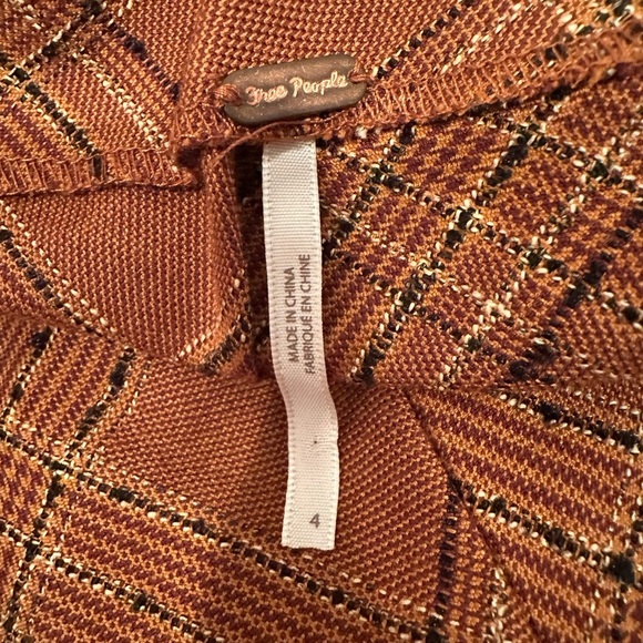 Free People Brown Plaid Tweed Fringe Mini Skirt Fall Preppy Academia Sz 4 - Picture 8 of 9